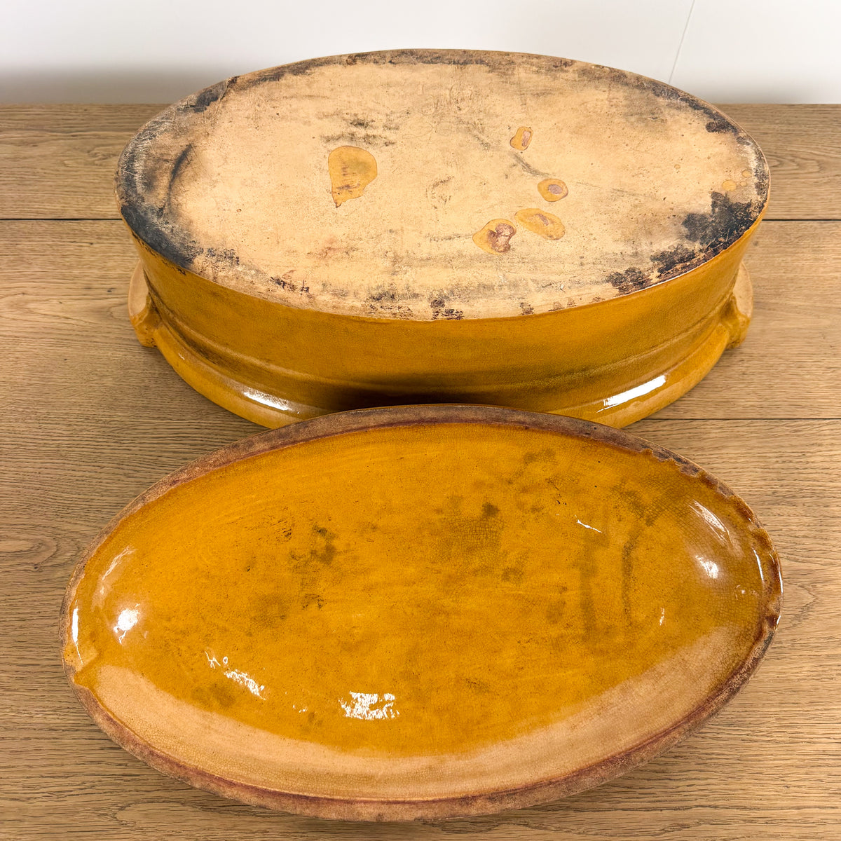 Large Antique French Yellow Glazed Terrine