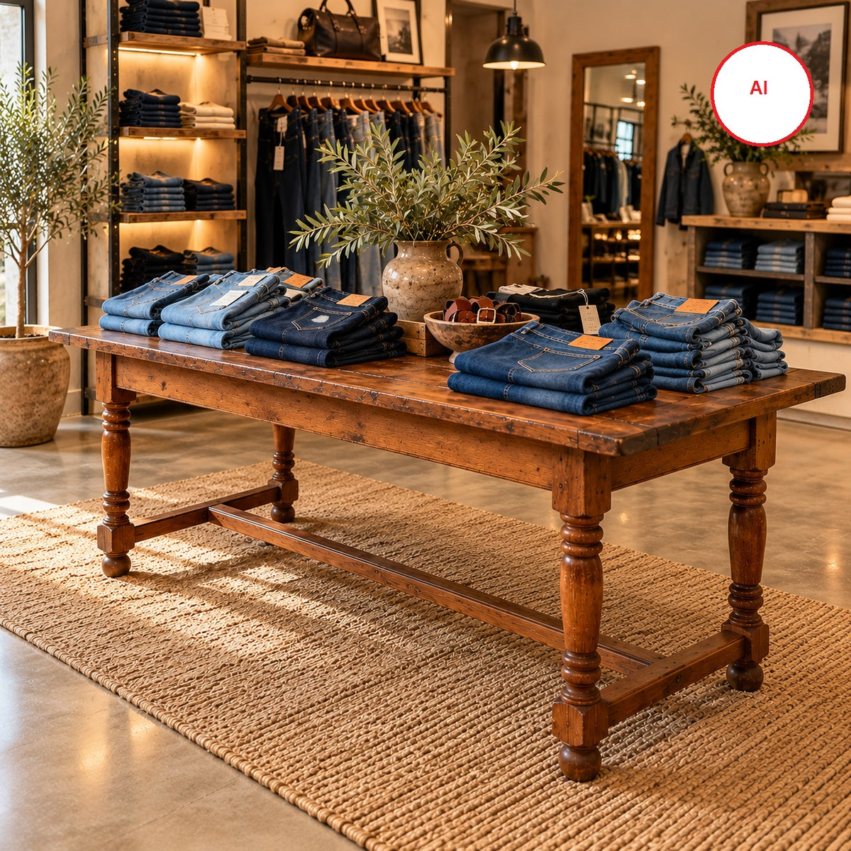Antique Rustic Oak Farmhouse Dining Table