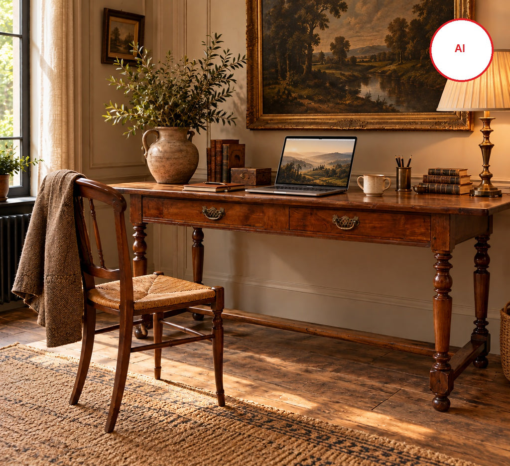 Antique Walnut Writing Table with Turned Legs