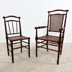 Antique Faux Bamboo Chairs with Cane Seats and Backrest