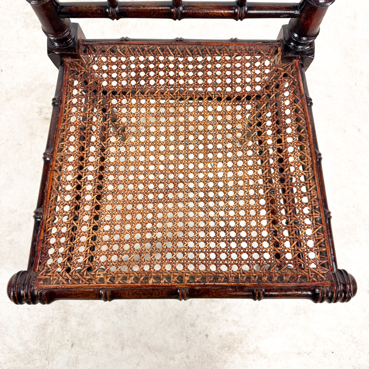 Antique Faux Bamboo Chairs with Cane Seats and Backrest