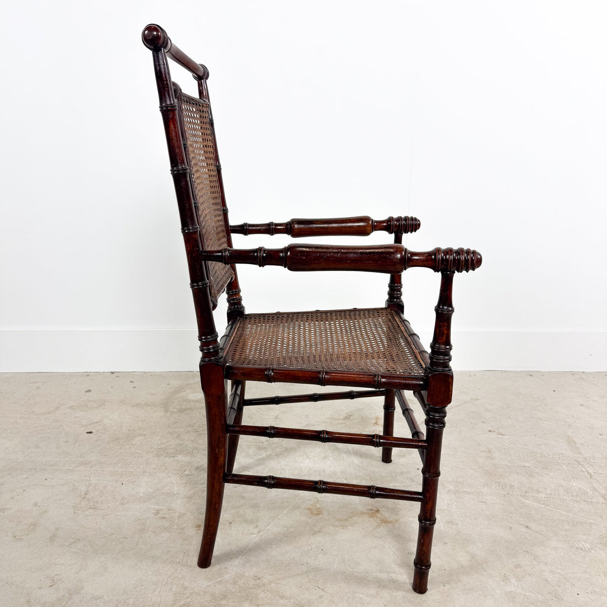 Antique Faux Bamboo Chairs with Cane Seats and Backrest