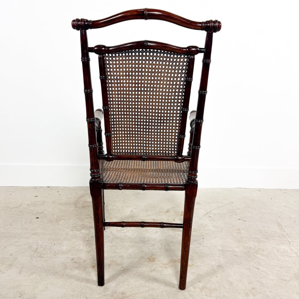 Antique Faux Bamboo Chairs with Cane Seats and Backrest