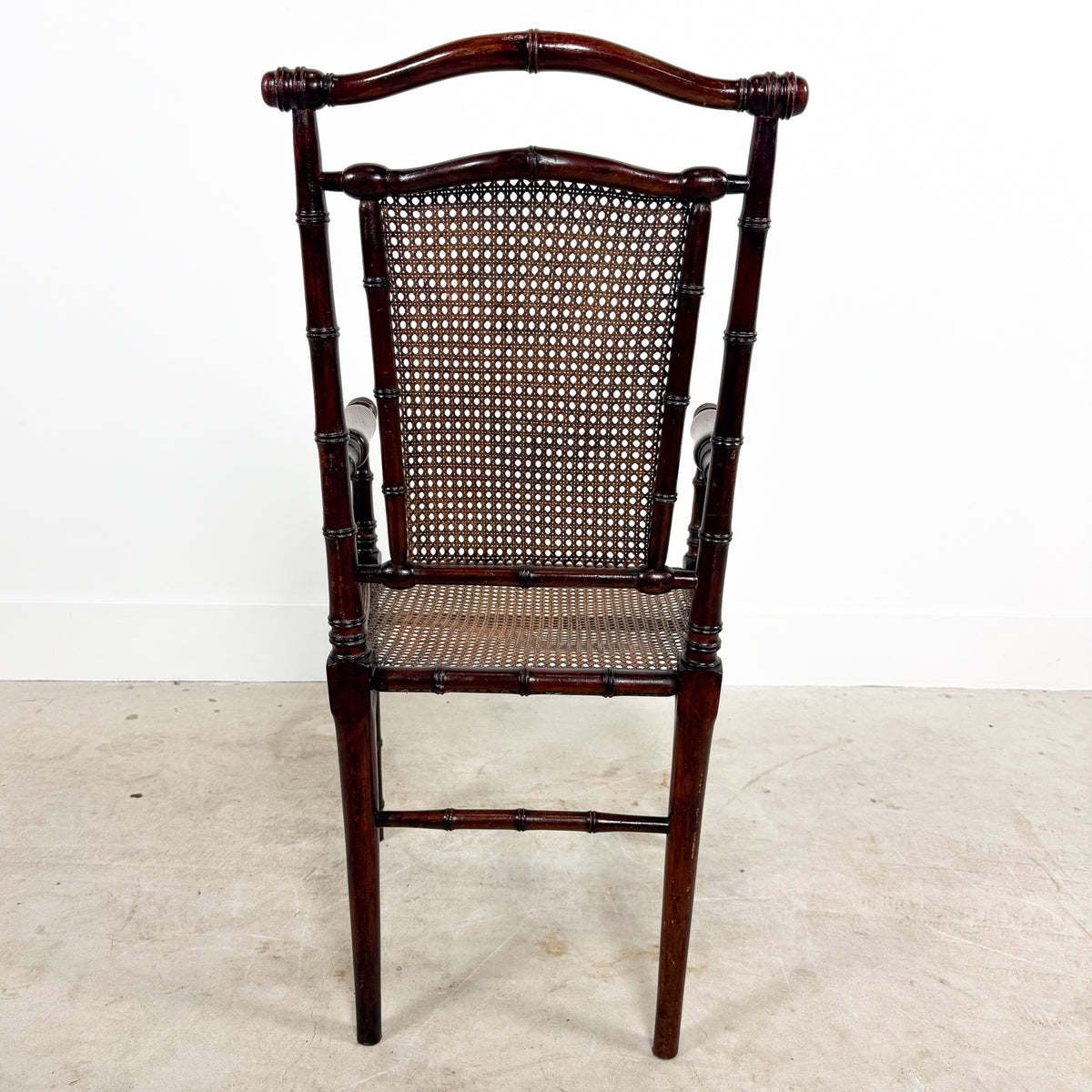 Antique Faux Bamboo Chairs with Cane Seats and Backrest