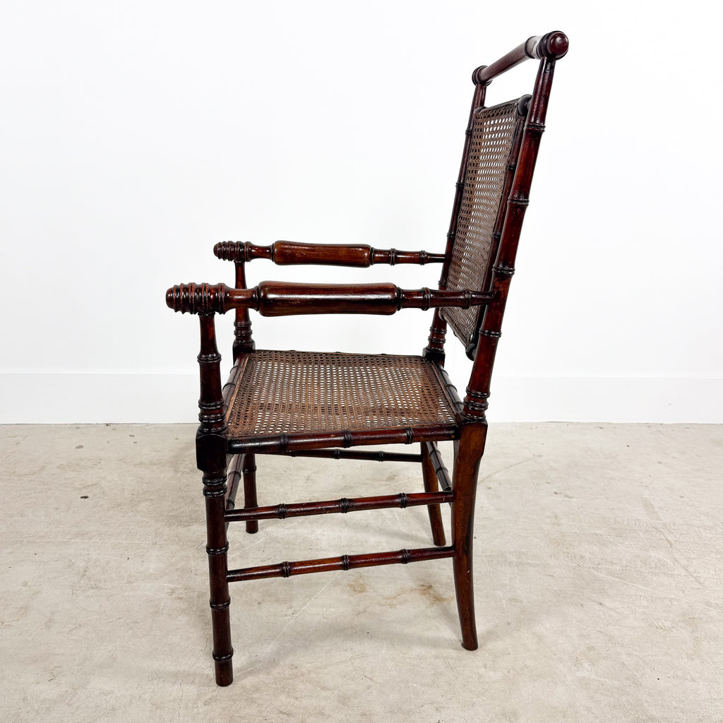 Antique Faux Bamboo Chairs with Cane Seats and Backrest