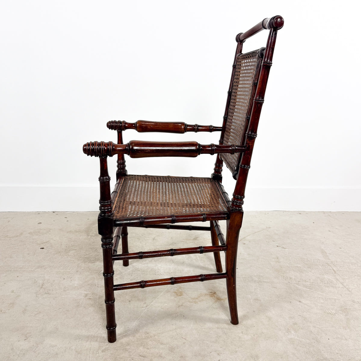 Antique Faux Bamboo Chairs with Cane Seats and Backrest