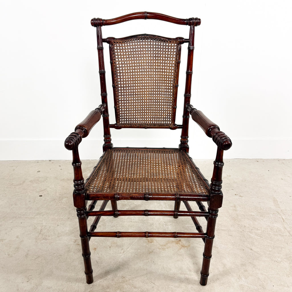 Antique Faux Bamboo Chairs with Cane Seats and Backrest