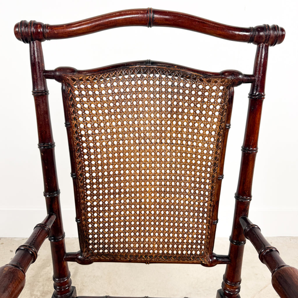 Antique Faux Bamboo Chairs with Cane Seats and Backrest