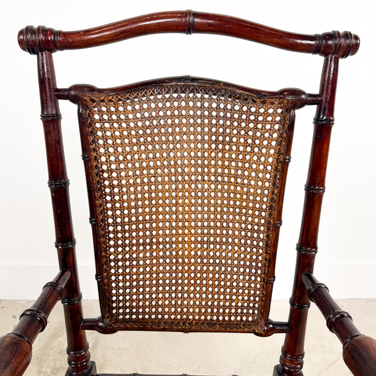 Antique Faux Bamboo Chairs with Cane Seats and Backrest