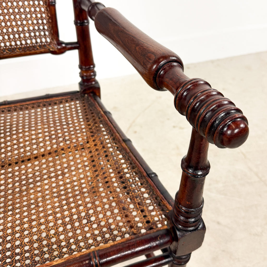 Antique Faux Bamboo Chairs with Cane Seats and Backrest