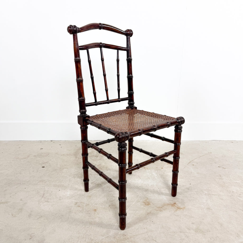 Antique Faux Bamboo Chairs with Cane Seats and Backrest