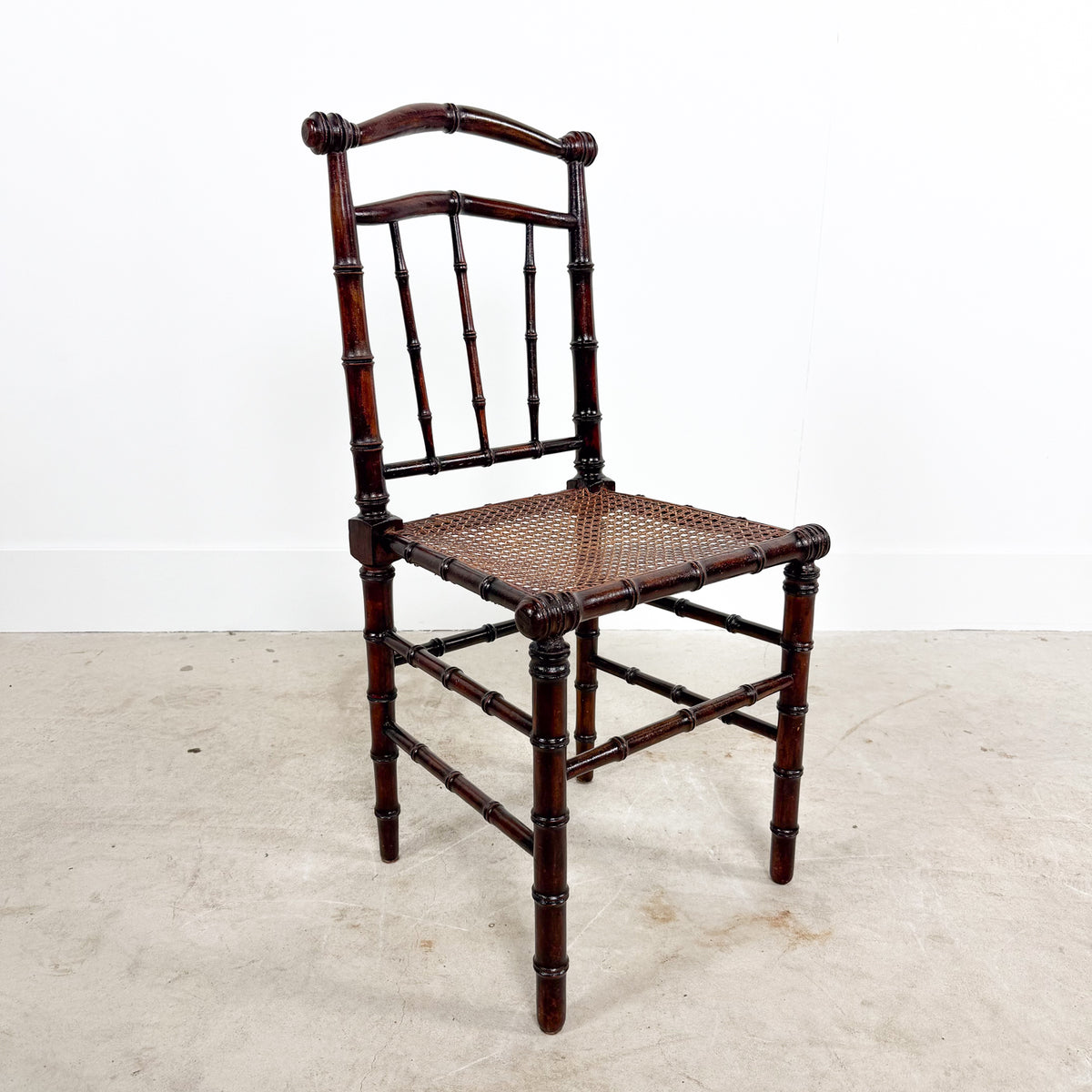 Antique Faux Bamboo Chairs with Cane Seats and Backrest