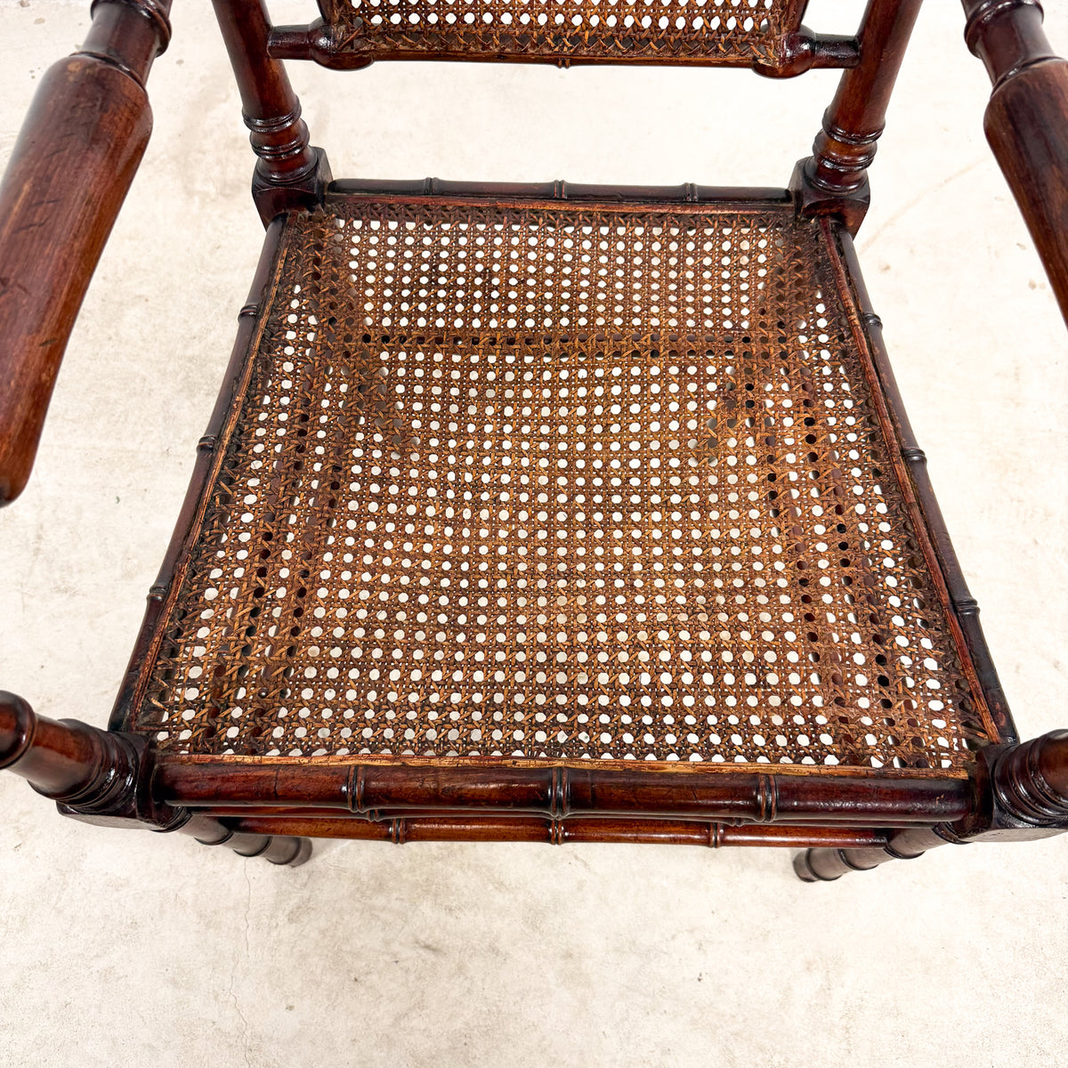 Antique Faux Bamboo Chairs with Cane Seats and Backrest