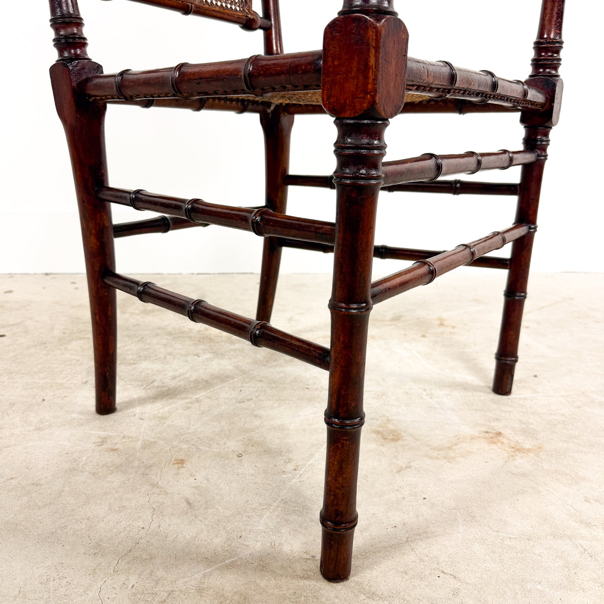 Antique Faux Bamboo Chairs with Cane Seats and Backrest