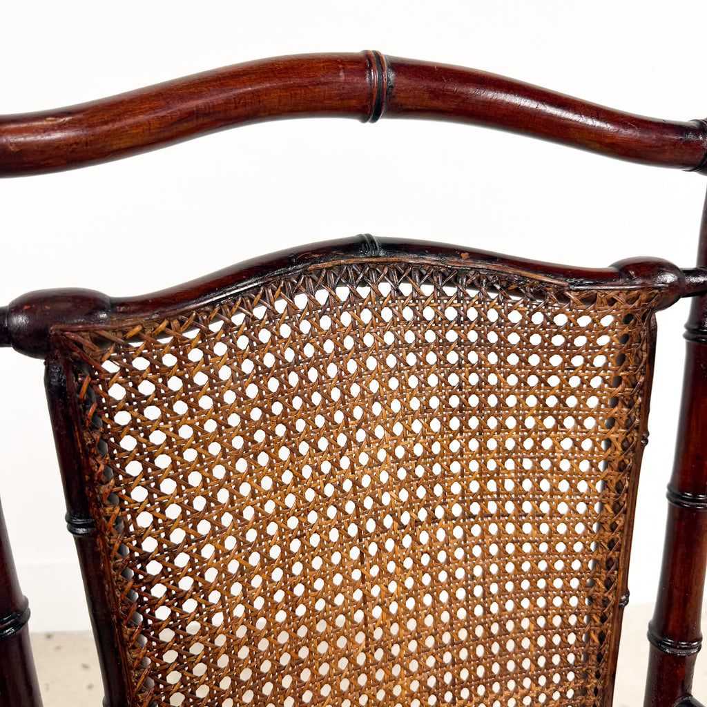 Antique Faux Bamboo Chairs with Cane Seats and Backrest