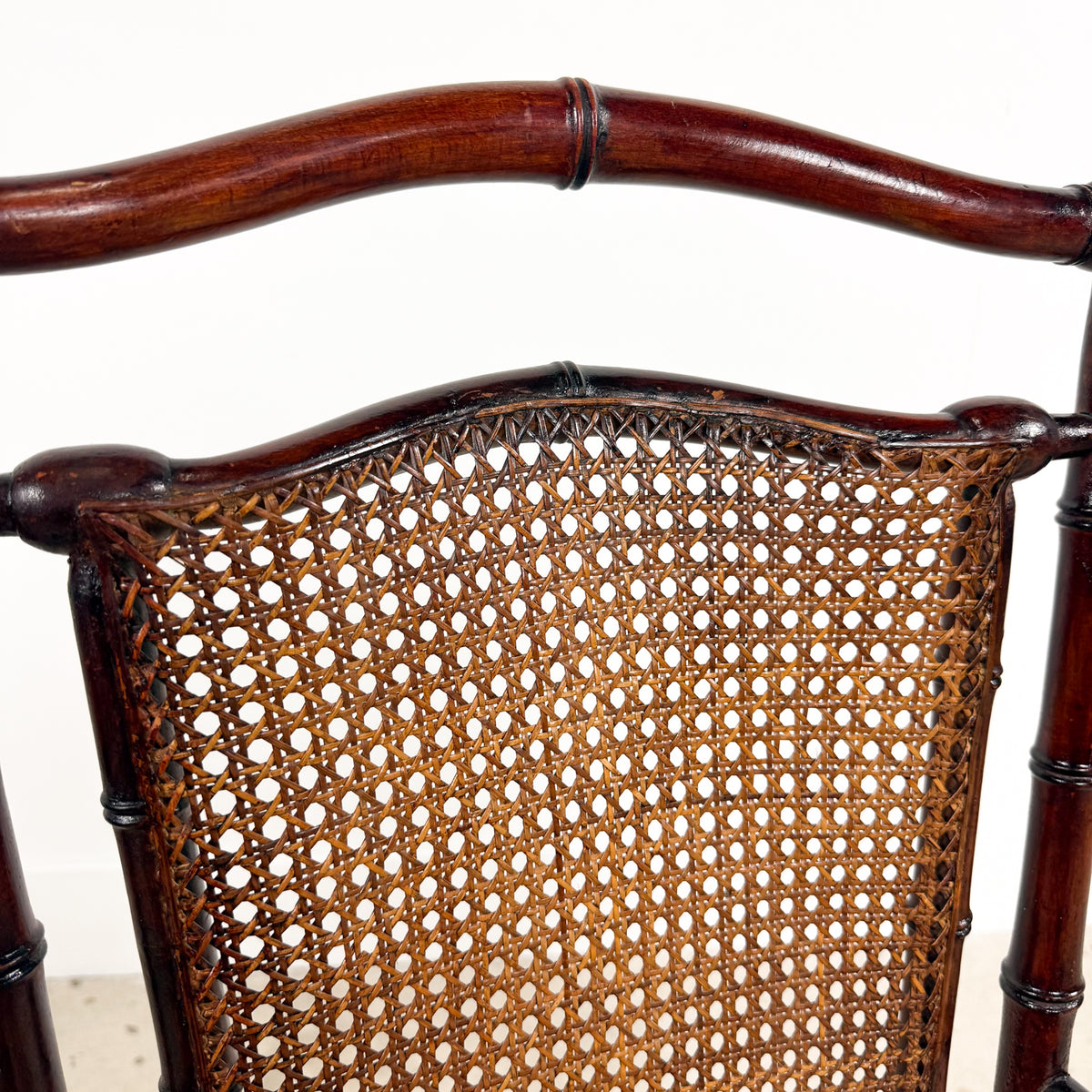 Antique Faux Bamboo Chairs with Cane Seats and Backrest