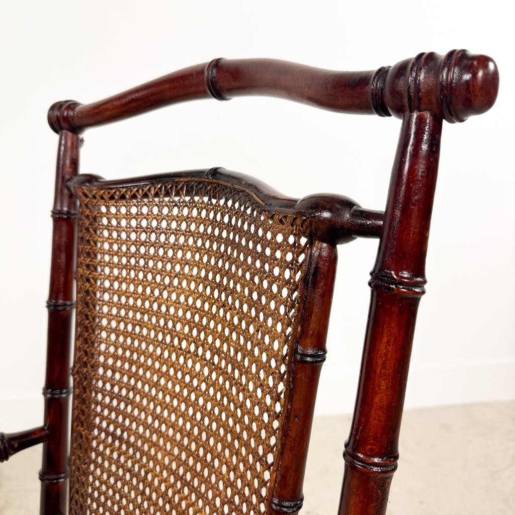 Antique Faux Bamboo Chairs with Cane Seats and Backrest