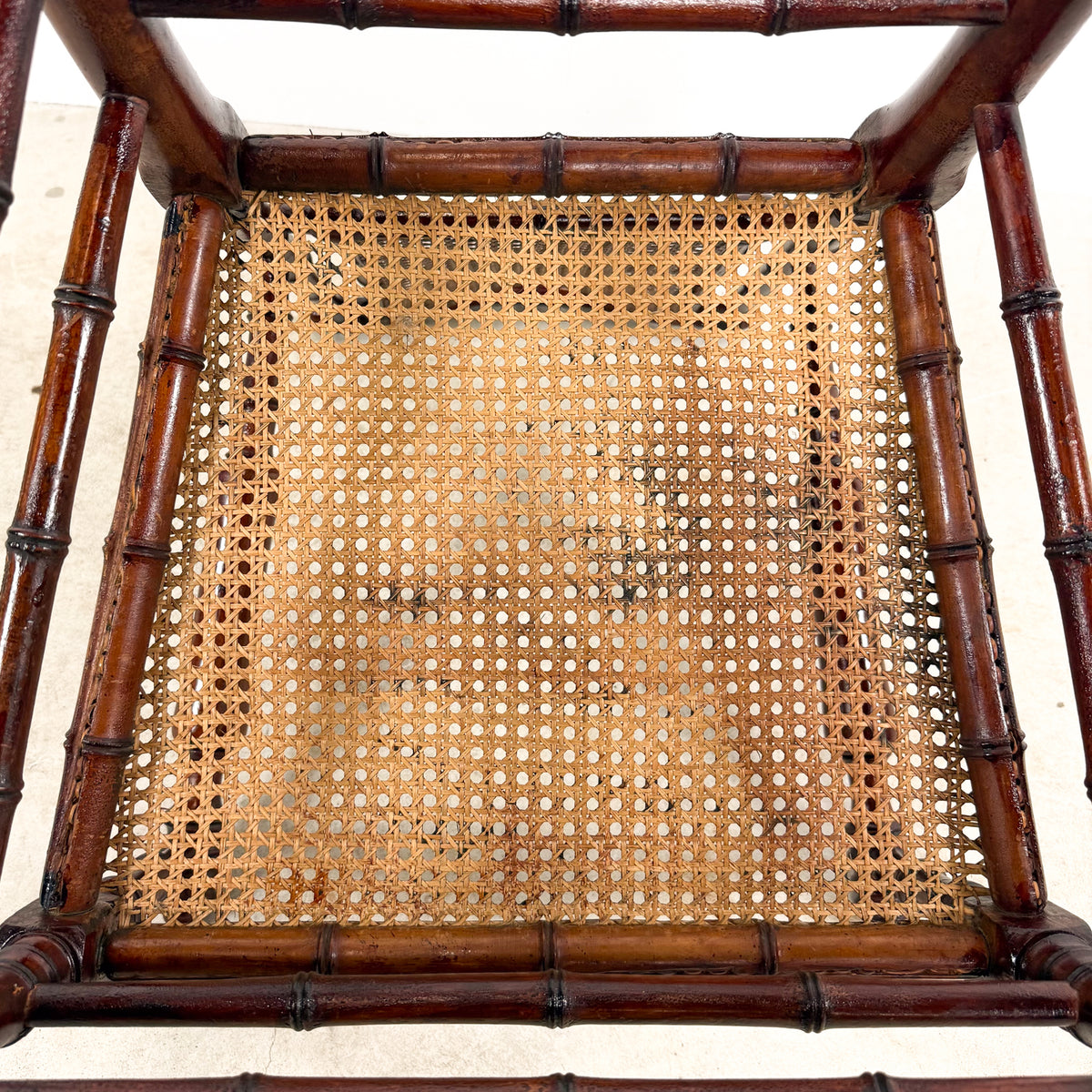 Antique Faux Bamboo Chairs with Cane Seats and Backrest