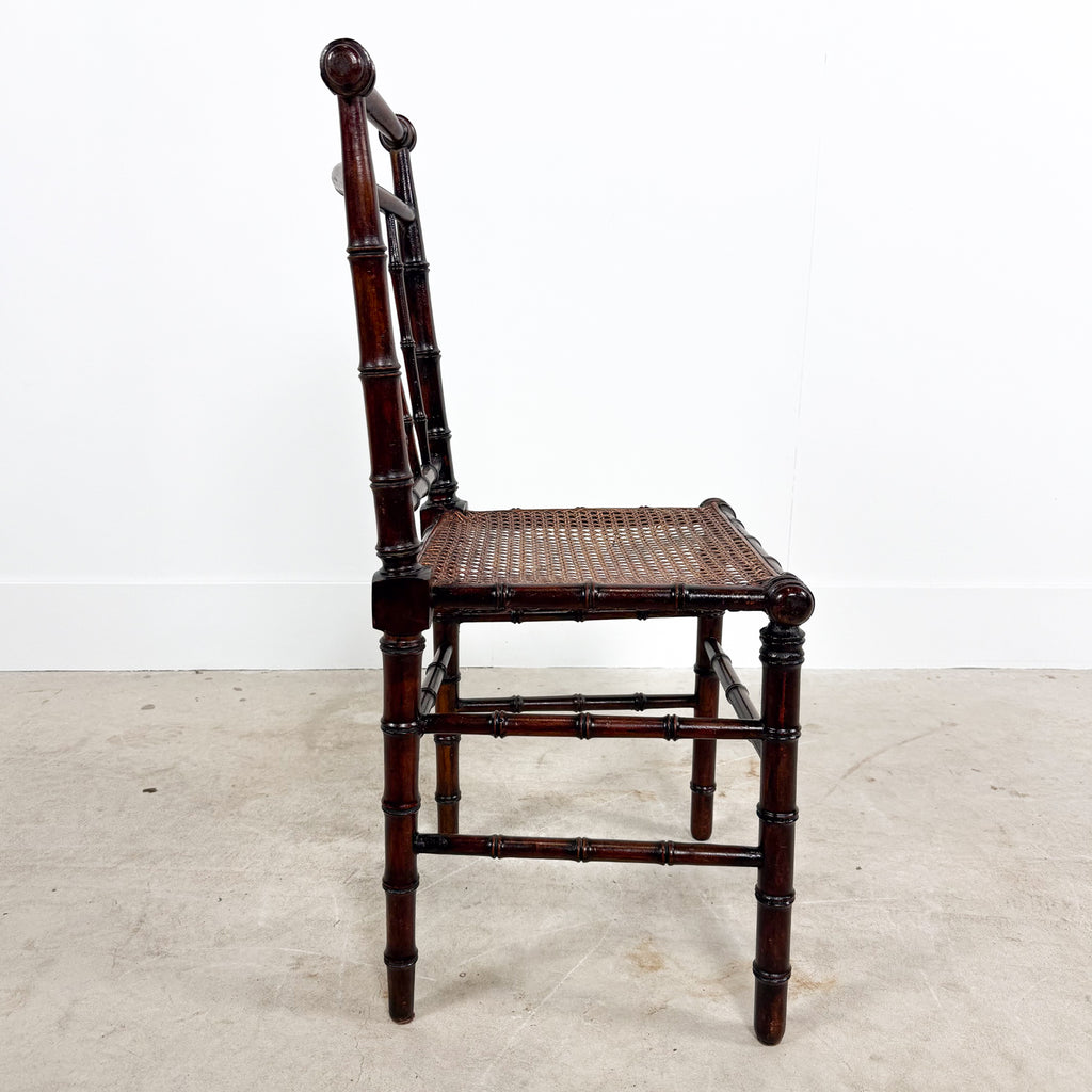 Antique Faux Bamboo Chairs with Cane Seats and Backrest