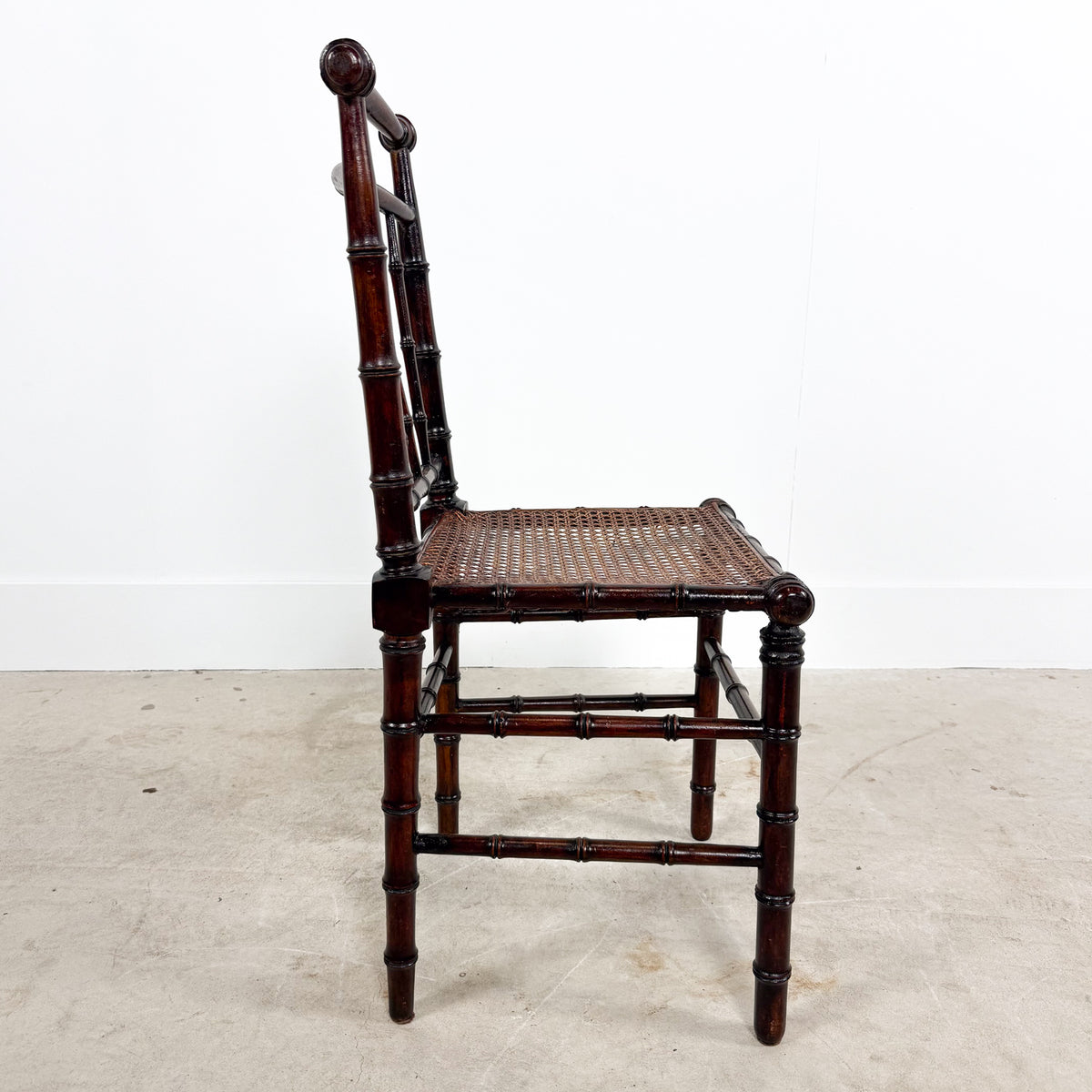 Antique Faux Bamboo Chairs with Cane Seats and Backrest