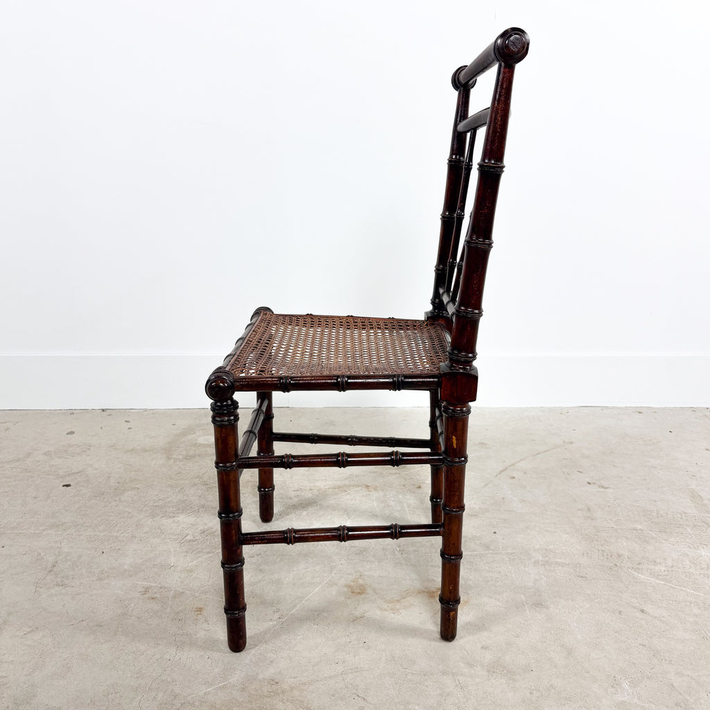 Antique Faux Bamboo Chairs with Cane Seats and Backrest
