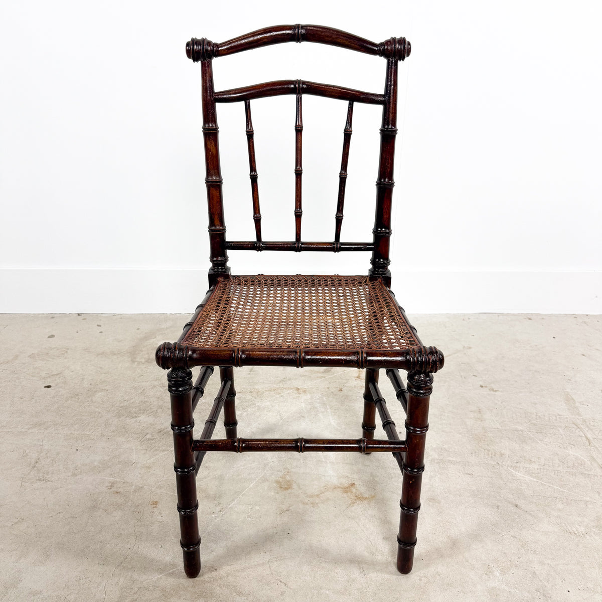 Antique Faux Bamboo Chairs with Cane Seats and Backrest