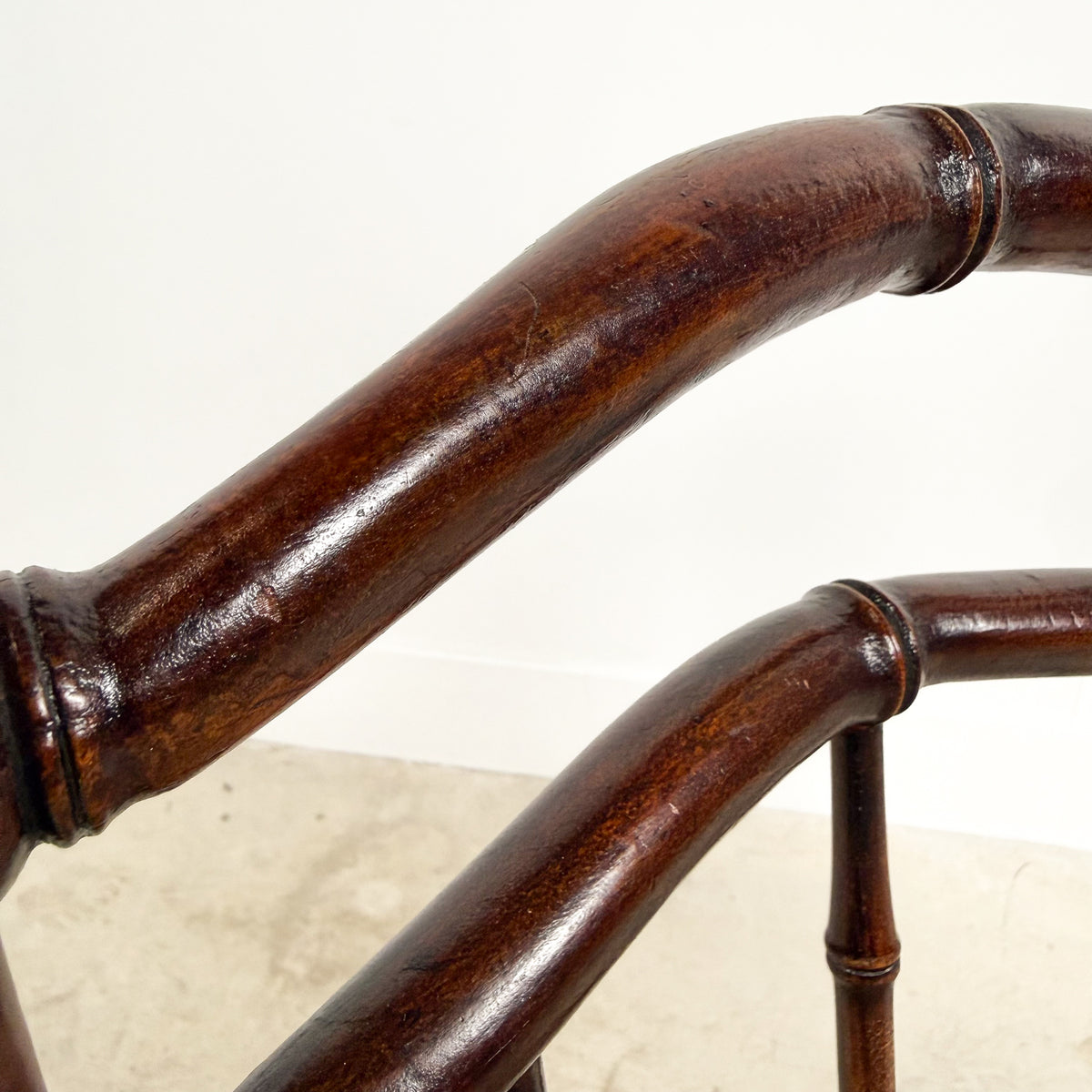 Antique Faux Bamboo Chairs with Cane Seats and Backrest