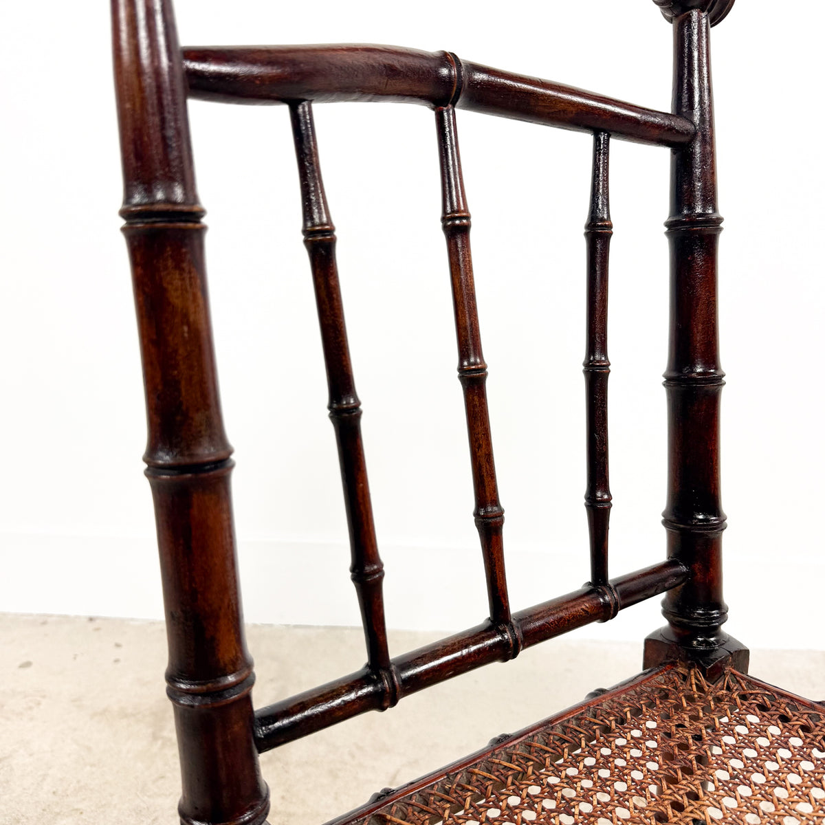 Antique Faux Bamboo Chairs with Cane Seats and Backrest