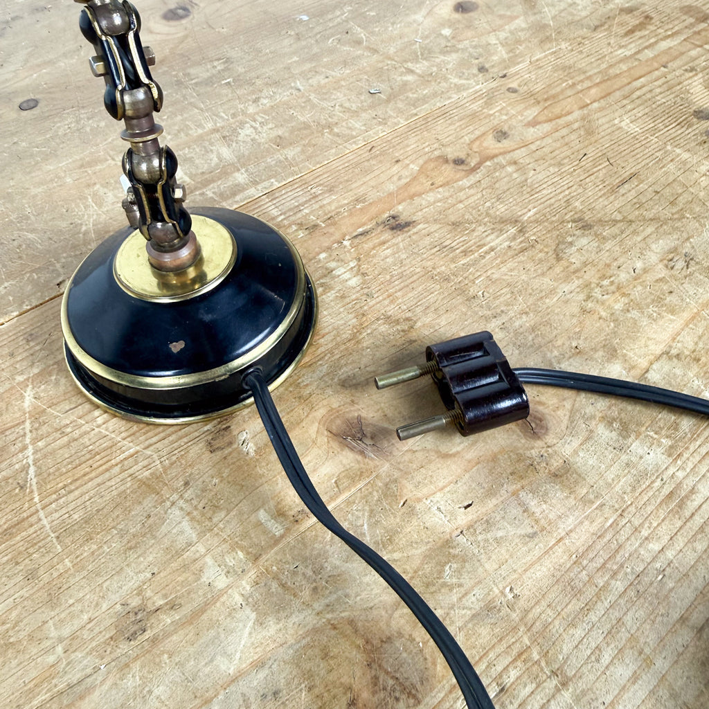 Vintage verstelbare bureaulamp zwart met messing details