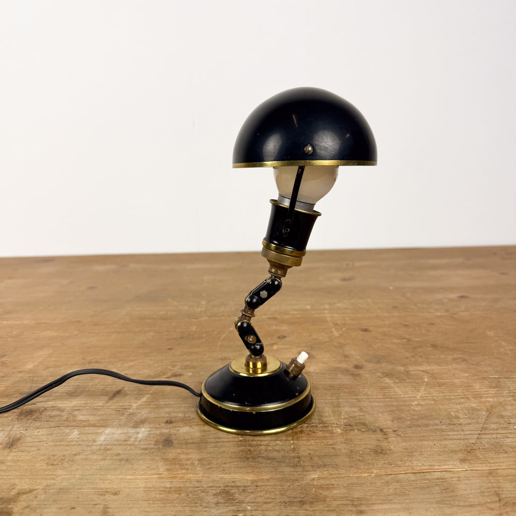 Vintage verstelbare bureaulamp zwart met messing details