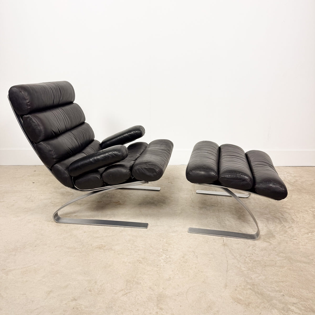 Vintage COR Sinus Lounge Chair with Ottoman – Black Leather, 1970s
