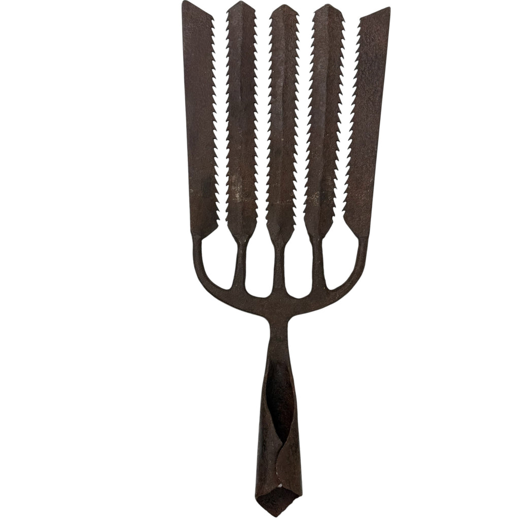 Set of 5 antique eel fishing spears wrought iron