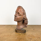 Vintage Terracotta Female Sculpture Bust on Wooden Base