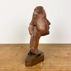 Vintage Terracotta Female Sculpture Bust on Wooden Base