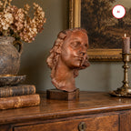 Vintage Terracotta Female Sculpture Bust on Wooden Base