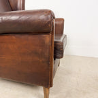 Vintage Brown Leather Wingback Armchair with Aged Patina