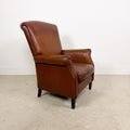 Vintage Cognac Brown Leather Armchair with Black Piping