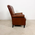 Vintage Cognac Brown Leather Armchair with Black Piping