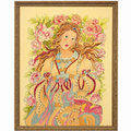 Zijden schilderij in art-nouveaustijl van een vrouw met bloemen