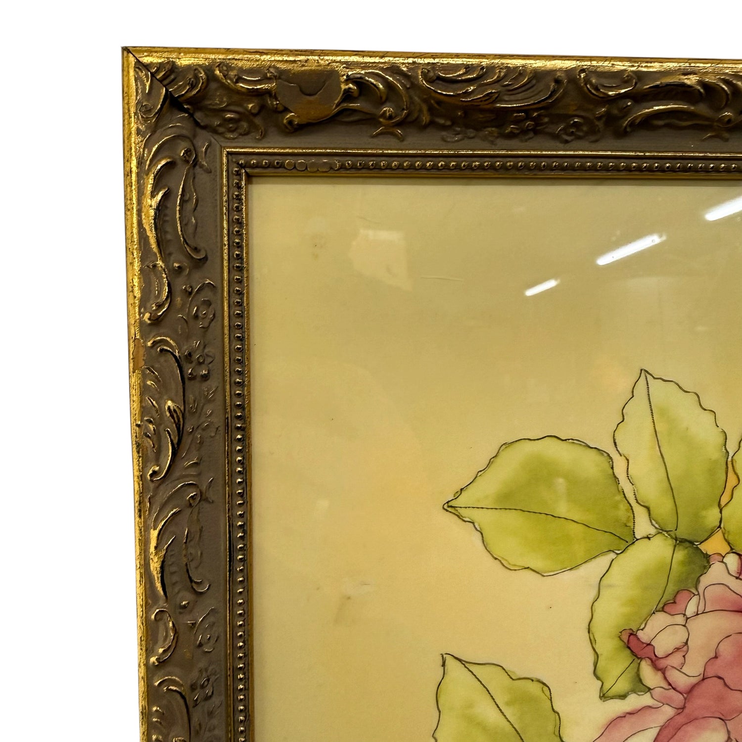 Zijden schilderij in art-nouveaustijl van een vrouw met bloemen