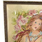 Zijden schilderij in art-nouveaustijl van een vrouw met bloemen