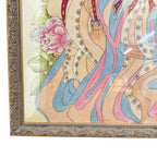 Zijden schilderij in art-nouveaustijl van een vrouw met bloemen