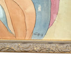 Zijden schilderij in art-nouveaustijl van een vrouw met bloemen