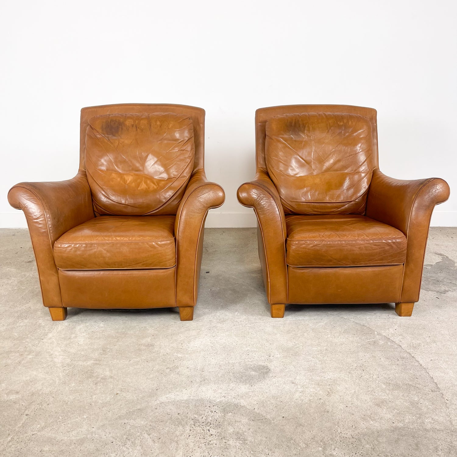 Set of 2 Vintage Cognac Leather Armchairs