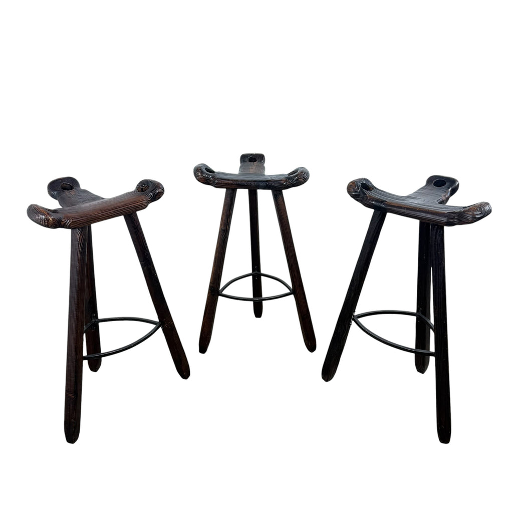 Set of 3 Vintage Spanish Brutalist Marbella Stools