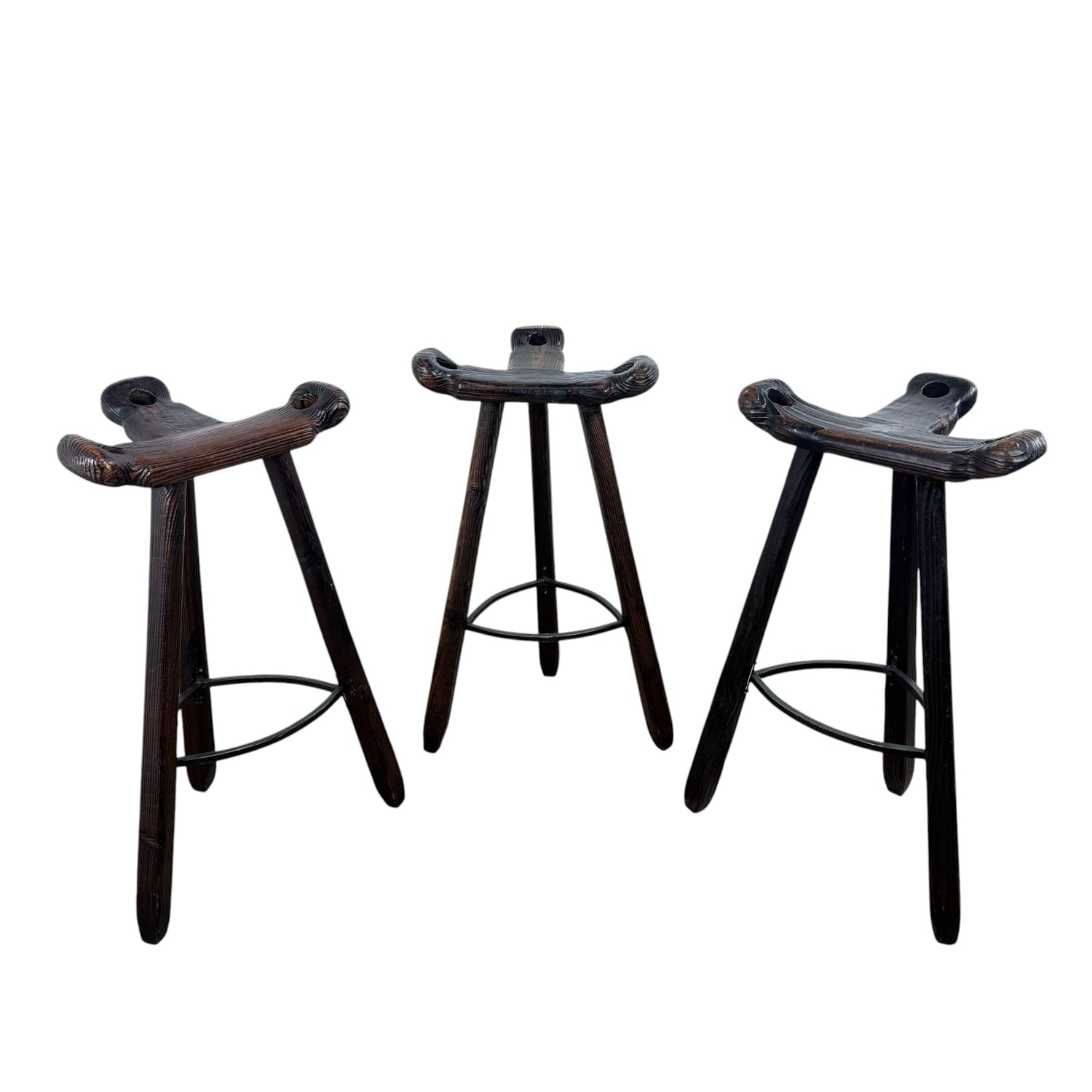 Set of 3 Vintage Spanish Brutalist Marbella Stools
