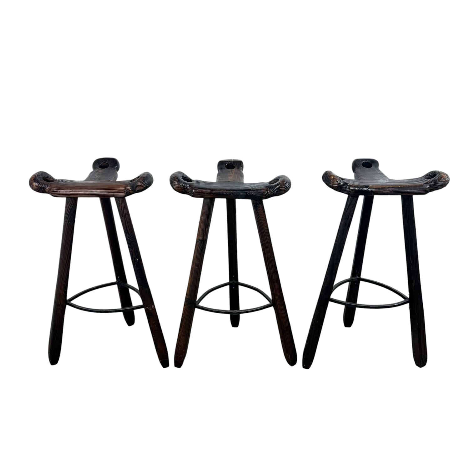 Set of 3 Vintage Spanish Brutalist Marbella Stools