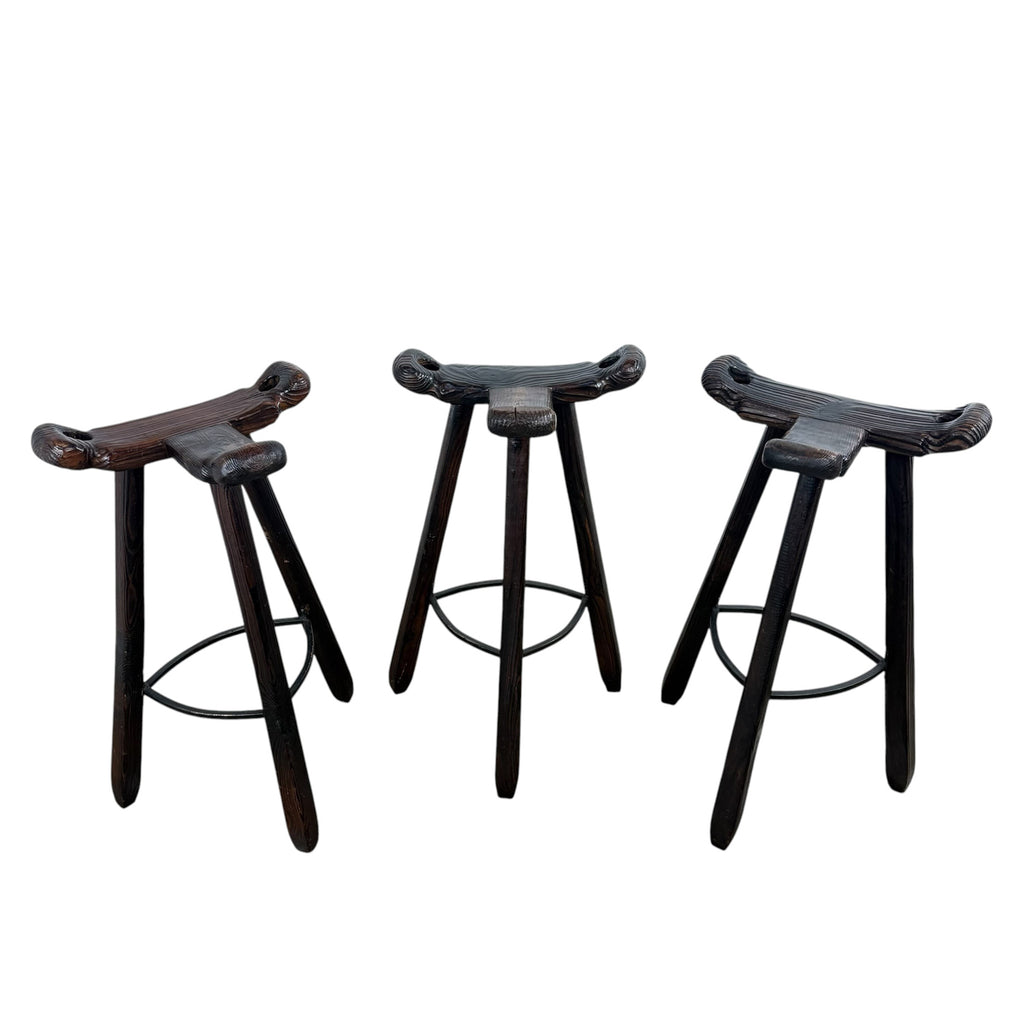 Set of 3 Vintage Spanish Brutalist Marbella Stools