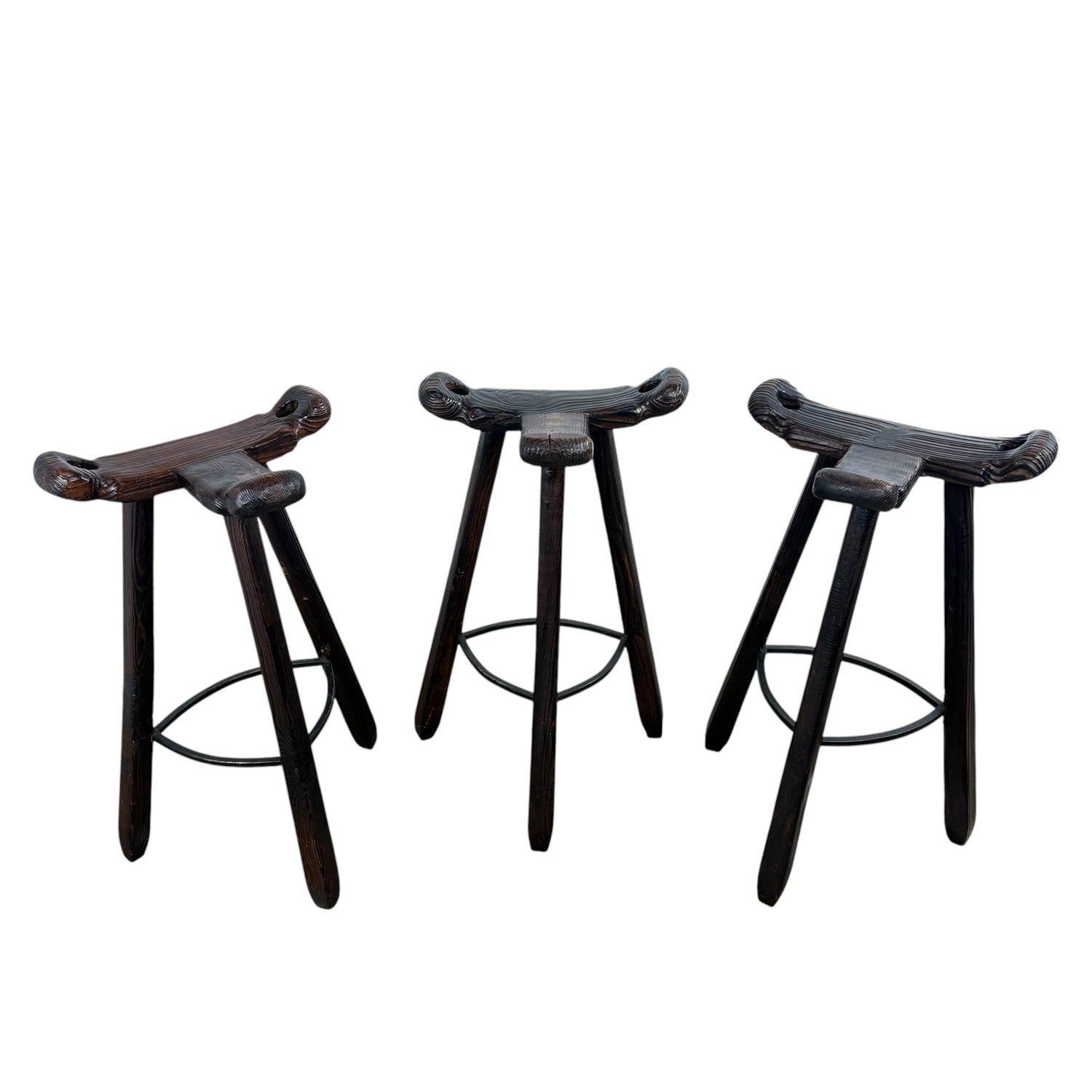 Set of 3 Vintage Spanish Brutalist Marbella Stools