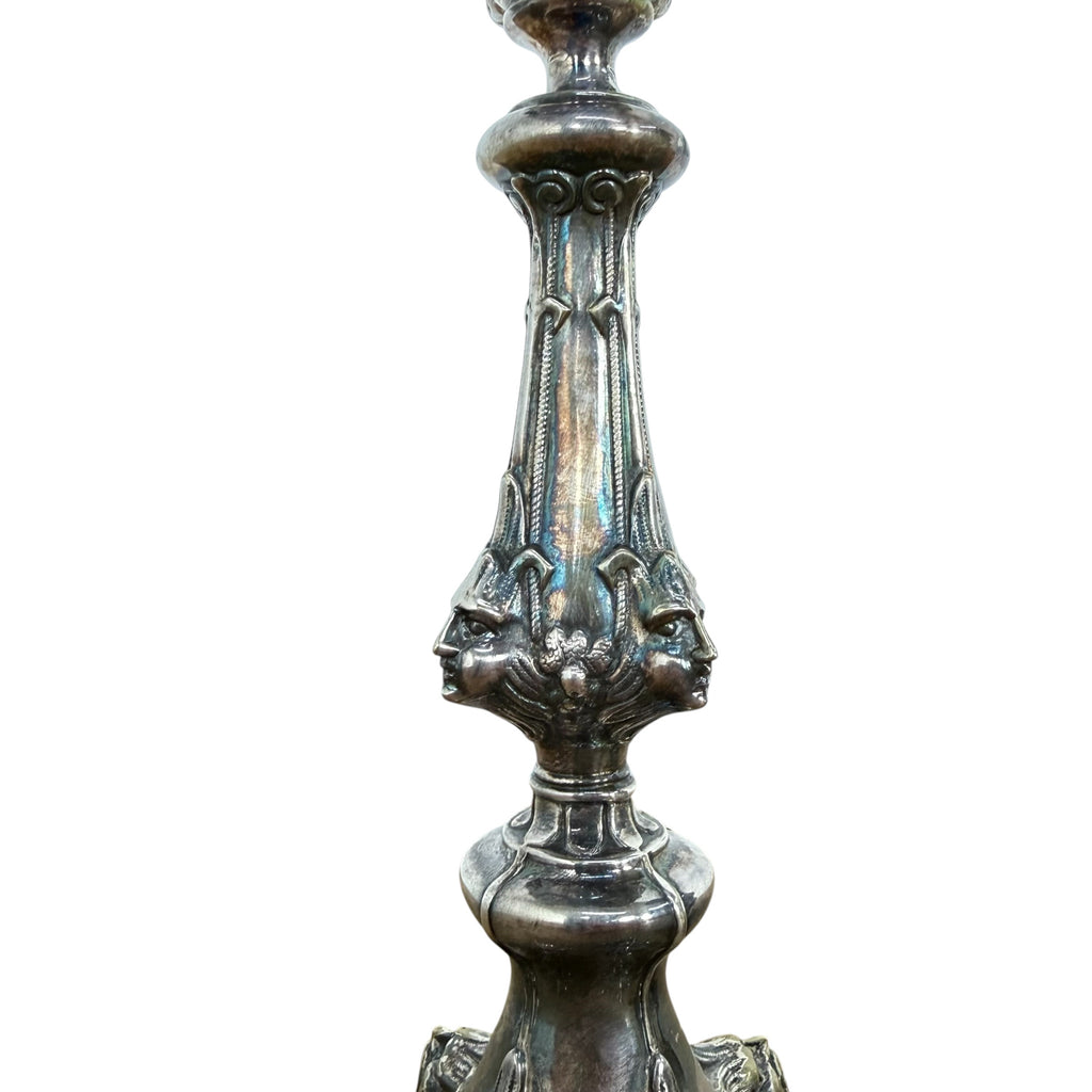 Paar antieke verzilverde kandelaars – Art Nouveau stijl – sierlijk figuratief ontwerp